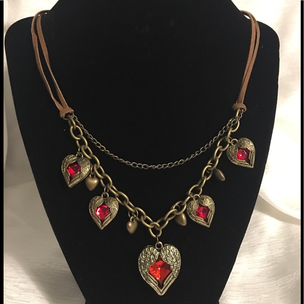 Multi-AngelWing Heart w/Stones on Suede Necklace - Picture 1 of 3
